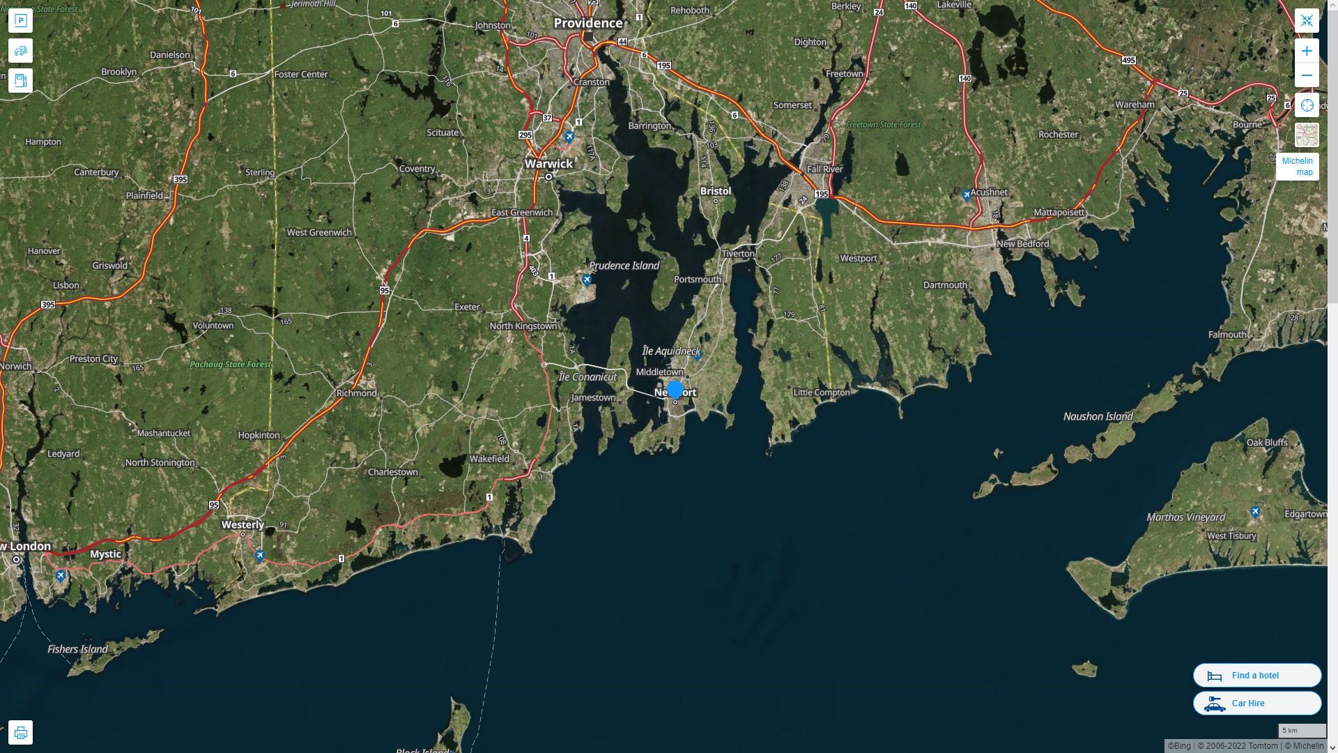Newport Rhode Island Highway and Road Map with Satellite View